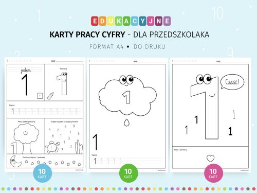 Karty pracy cyfry dla przedszkolaka - do druku