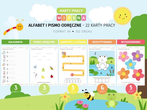 Wiosna karty pracy alfabet i pismo odręczne