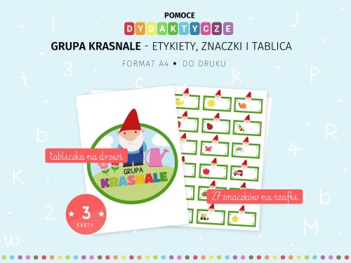 Krasnale znaczki na szafki do druku