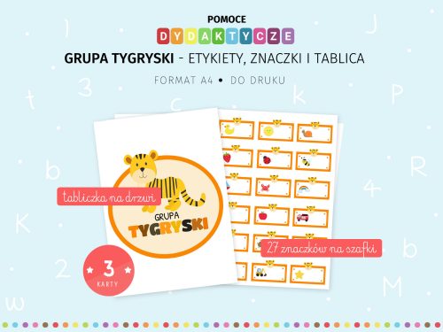 Tygryski znaczki na szafki do druku