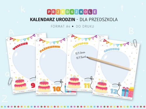 Kalendarz urodzin dla przedszkola - do druku