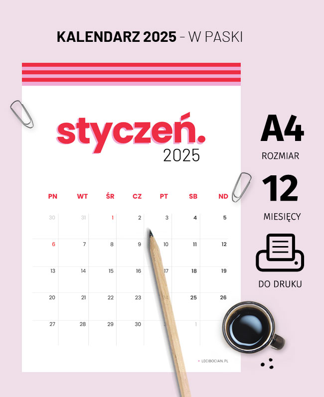 Kalendarz 2025 w paski do druku