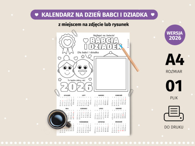 Kalendarz kolorowanka na Dzień Babci i Dziadka