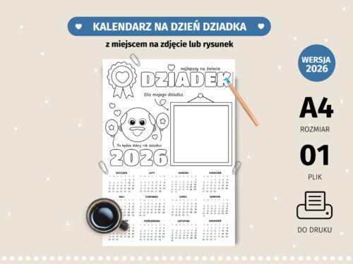 Kalendarz na Dzień Dziadka - kolorowanka do druku