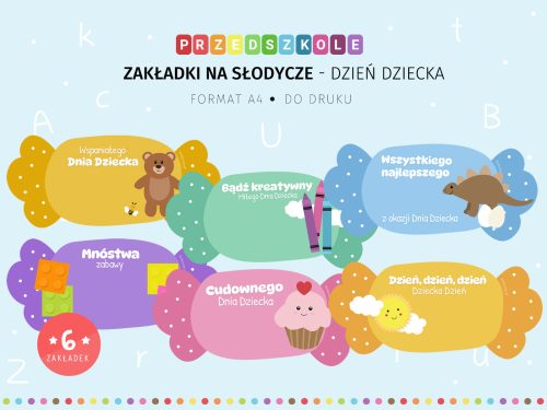 Zakładki na słodycze na Dzień Dziecka do druku