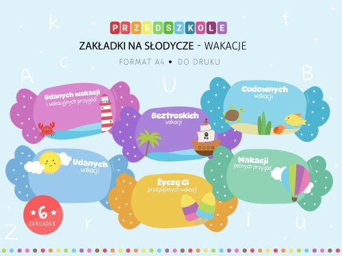 Zakładki na słodycze i cukierki - wakacje do druku