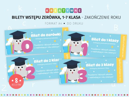 Bilety wstępu do szkoły, klas 1-7 i zerówki - do druku
