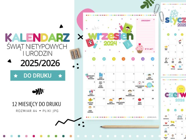 Kalendarz Świąt Nietypowych 2025/26 i urodzin - do druku