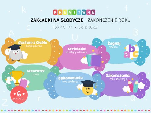 Zakładki na słodycze - zakończenie roku szkolnego do druku