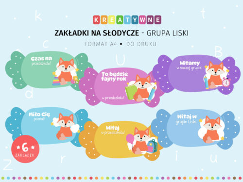 Zakładki na słodycze - grupa Liski do druku