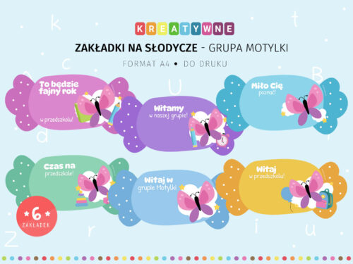 Zakładki na słodycze - grupa Motylki do druku