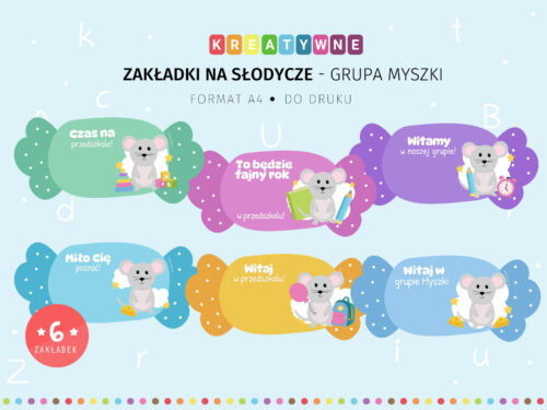 Zakładki na słodycze - grupa Myszki do druku