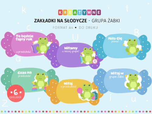 Zakładki na słodycze - grupa Żabki do druku