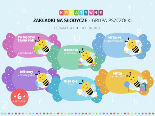 Zakładki na słodycze - grupa Pszczółki do druku