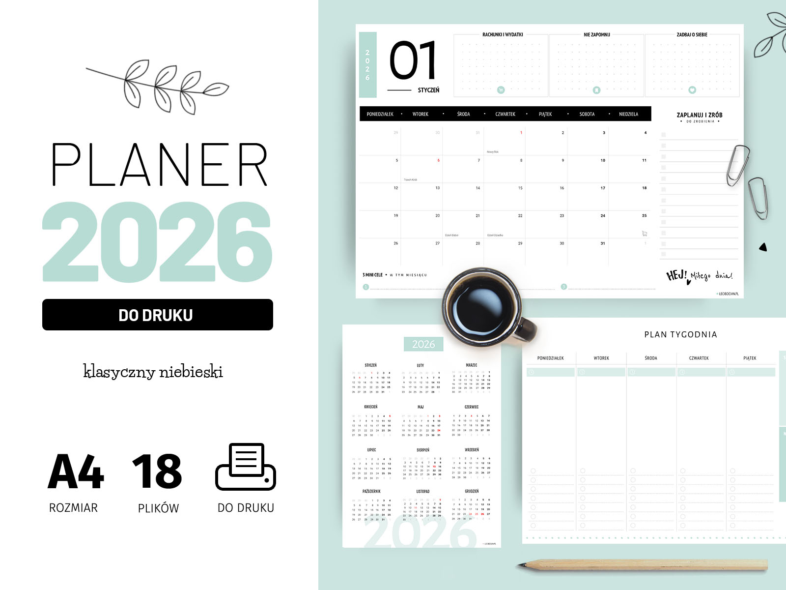 Planery 2026 do druku – niebieskie