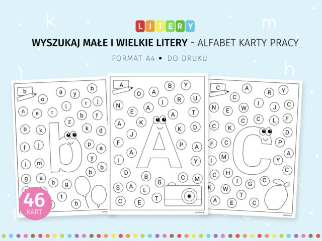Wyszukaj małe i wielkie litery - karty pracy do druku