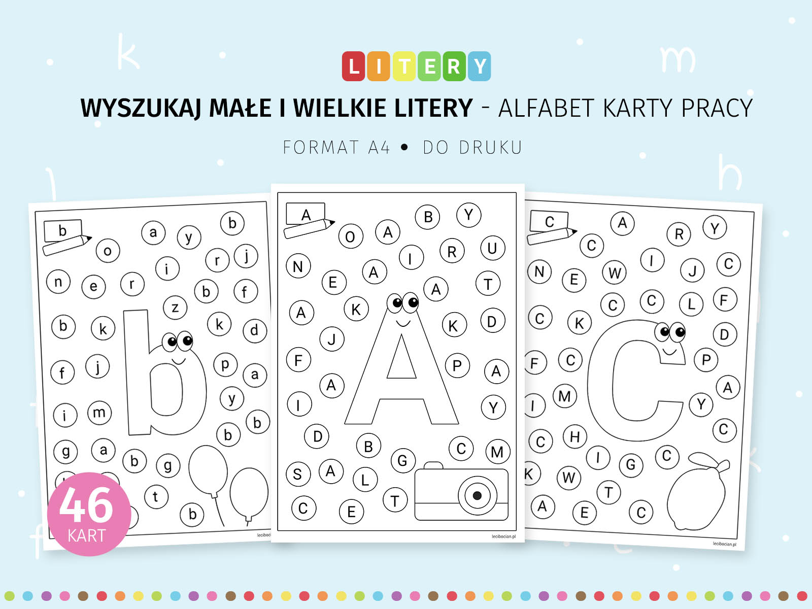 Wyszukaj małe i wielkie litery - karty pracy do druku