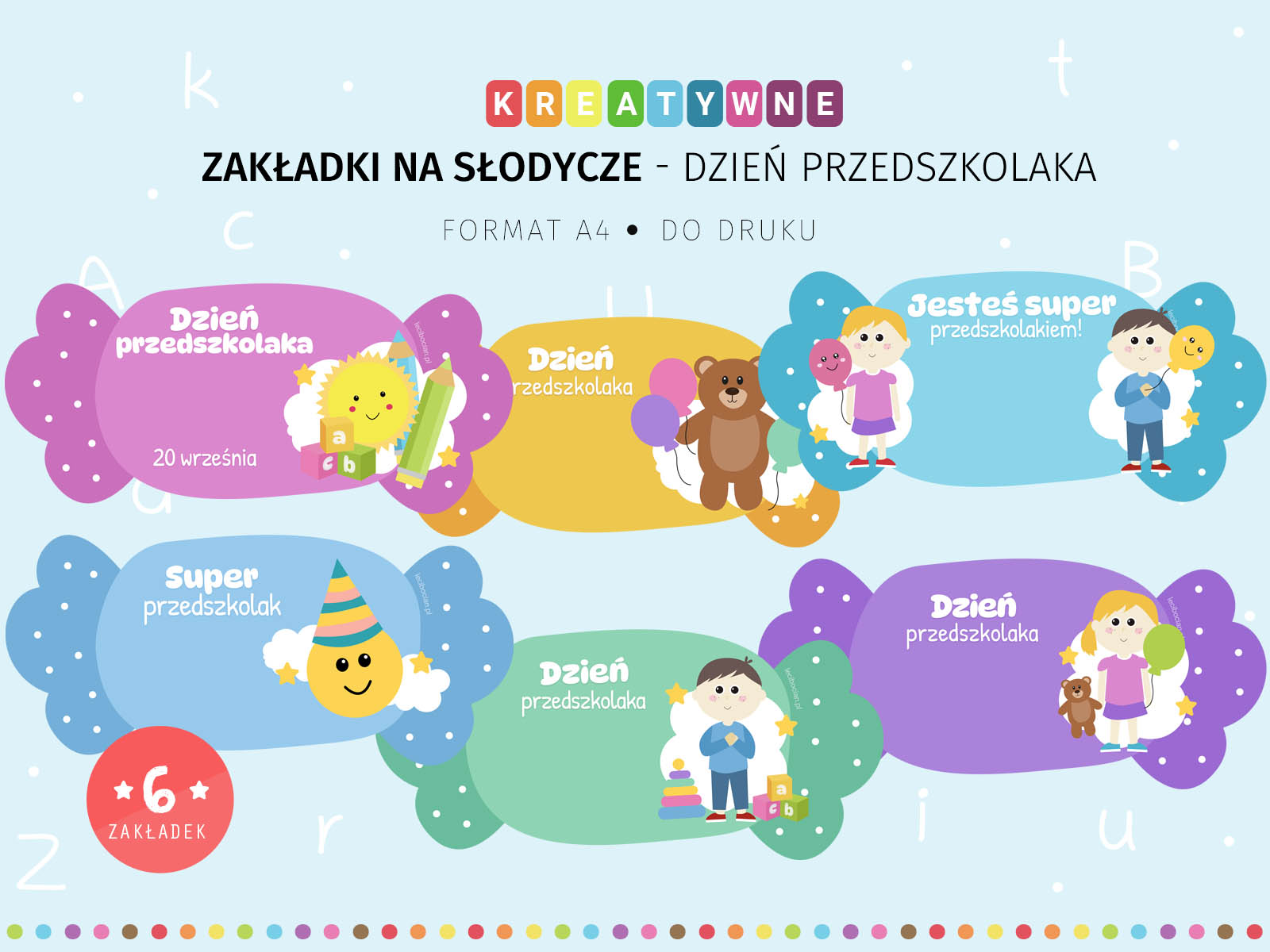 Zakładki na słodycze - Dzień Przedszkolaka do druku