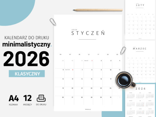 Kalendarz 2026 do druku - Minimalistyczny