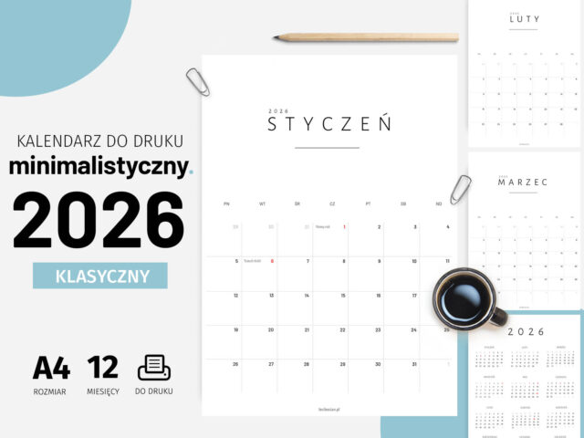 Kalendarz 2026 do druku - Minimalistyczny