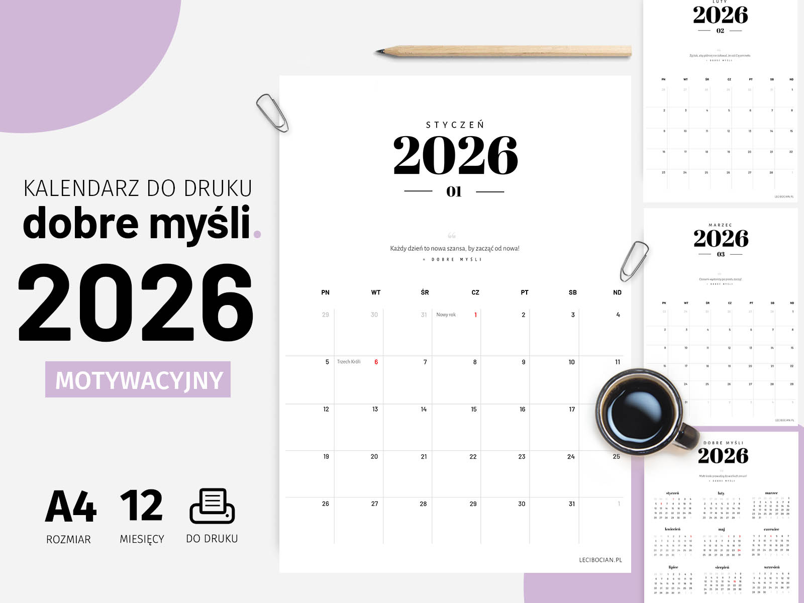Kalendarz 2026 do druku – Dobre Myśli