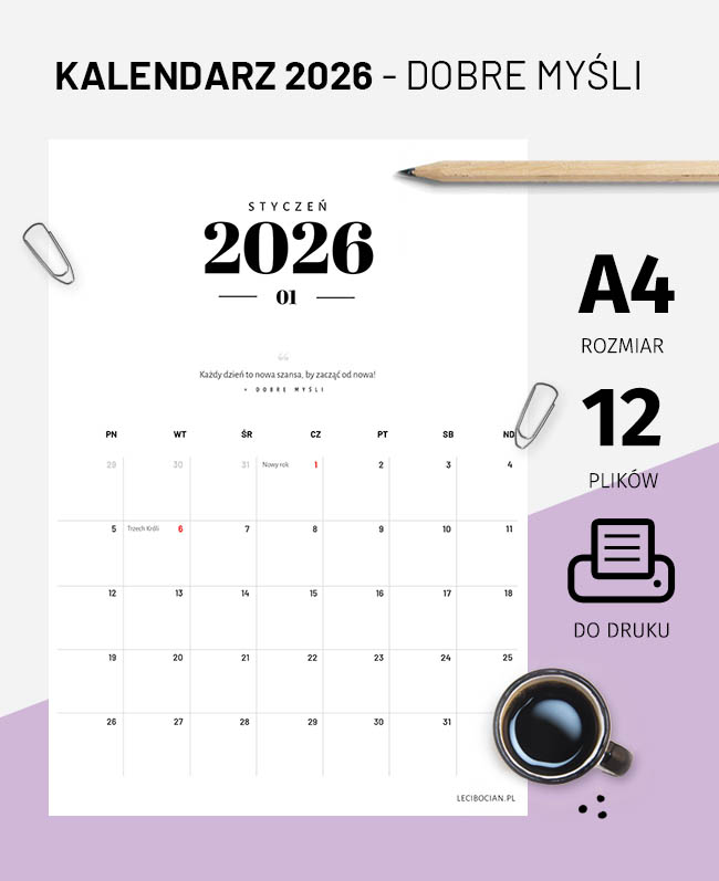 Motywacyjny kalendarz 2026 do druku