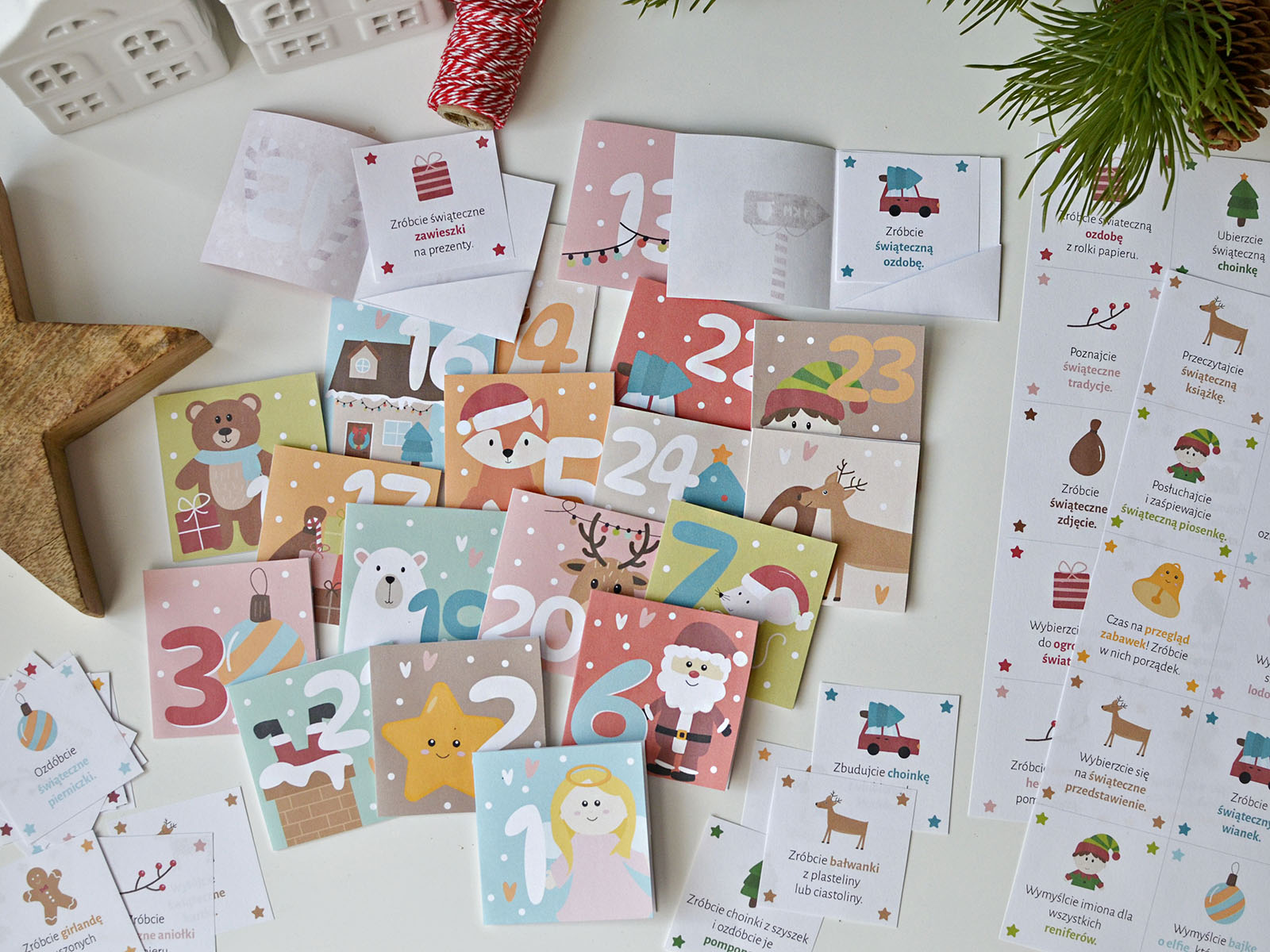 80 zadań + mini koperty - kalendarz adwentowy do druku