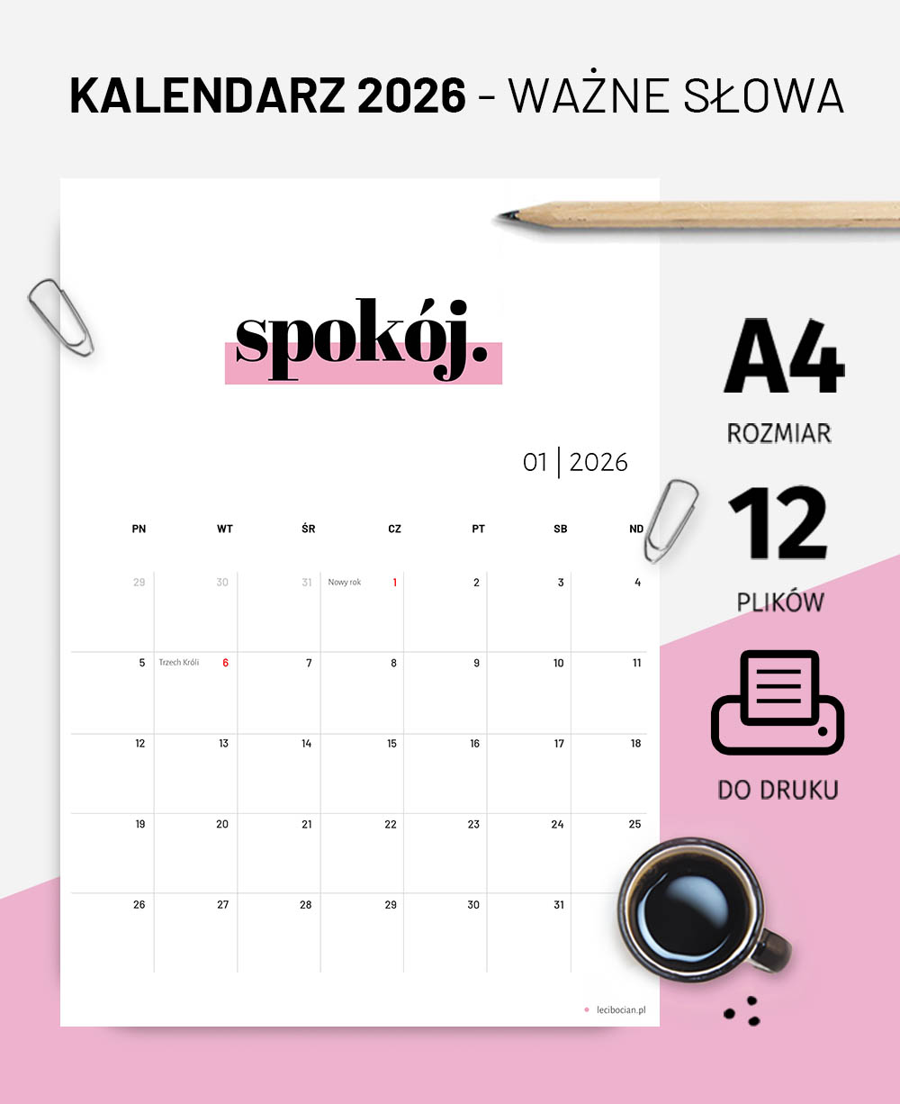 Kalendarz 2026 do druku - Ważne Słowa