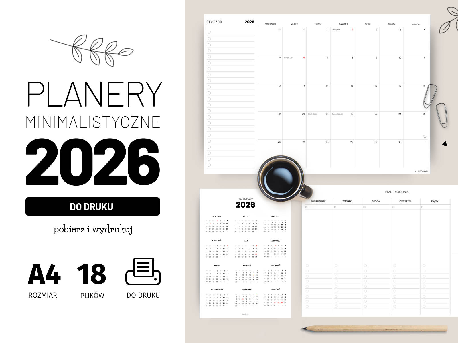 Planery minimalistyczne 2026 do druku