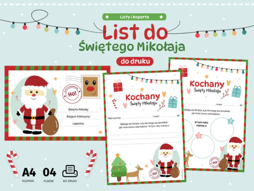 List do Świętego Mikołaja z kopertą - do druku