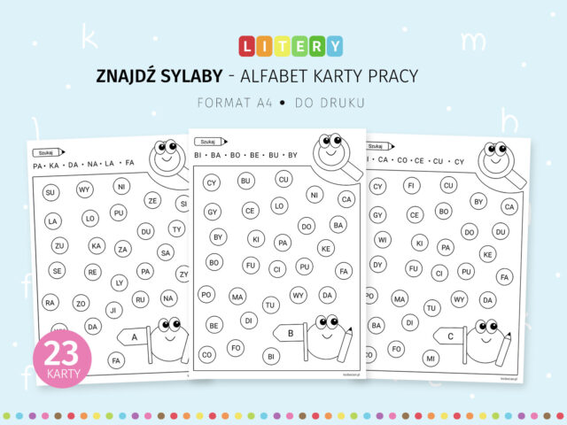 Znajdź sylaby - karty pracy do druku