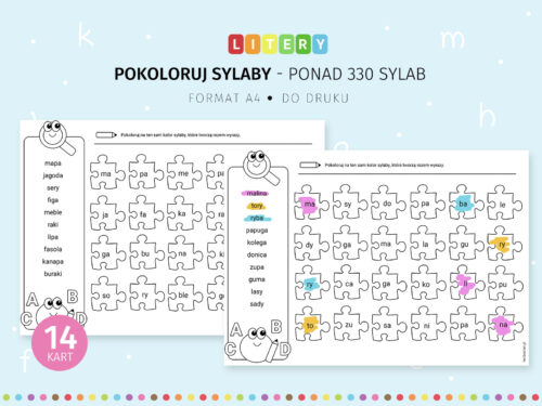 Pokoloruj sylaby - karty pracy do druku