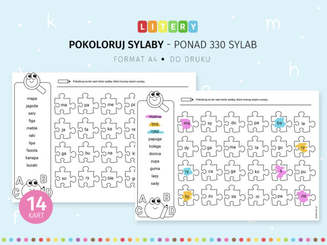 Pokoloruj sylaby - karty pracy do druku