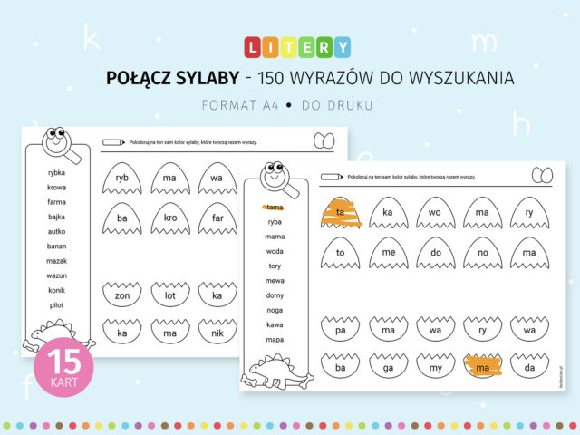 Połącz sylaby - karty pracy do druku