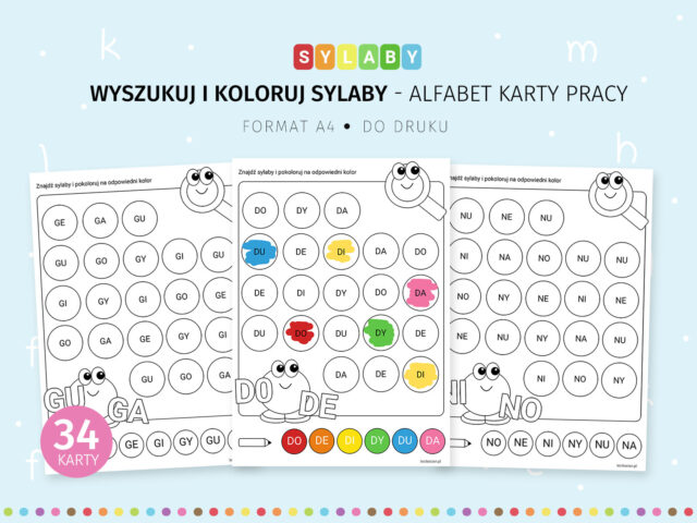 Wyszukaj i koloruj sylaby - do druku